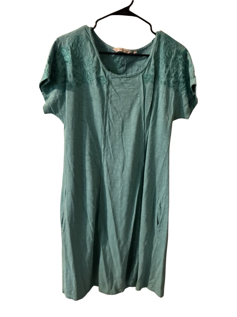 🙋🏻‍♀️Soft Surroundings Teal Short-Sleeve Embroidery Mini Dress